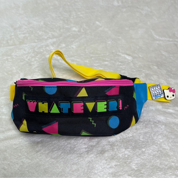 Funko Vintage 90s Style "Whatever" Fanny Pack /Travel Bag Black Yellow Pink Blue - Picture 4 of 12